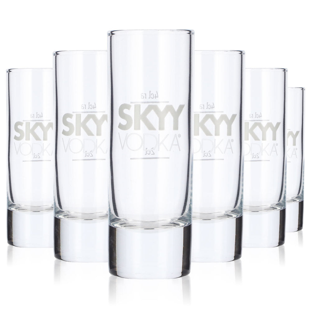 6x Skyy Vodka Glas 4cl Shotglas "weißes Logo" Rastal Schnapsglas