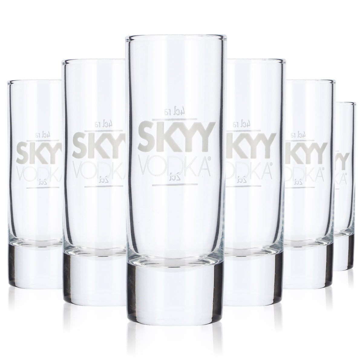 6x Skyy Vodka Glas 4cl Shotglas "weißes Logo" Rastal Schnapsglas