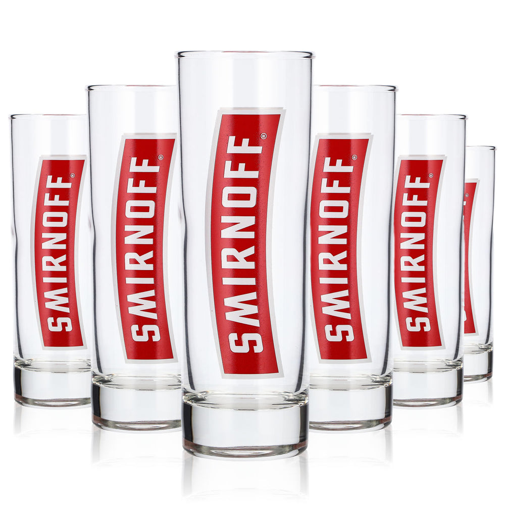 6x Smirnoff Vodka Glas 0,22l Becher Longdrinkglas rotes Logo Vertikal (6er Set)