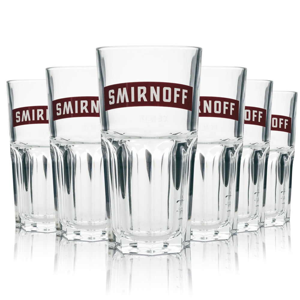 6x Smirnoff Vodka Glas 0,29l Longdrink rote Schrift
