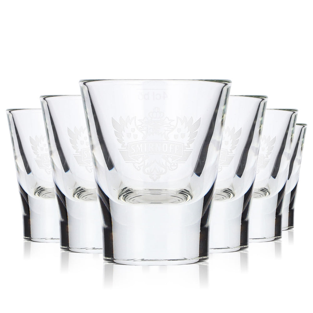 6x Smirnoff Vodka Glas 2cl + 4cl Shotglas Shot Schnapsglas