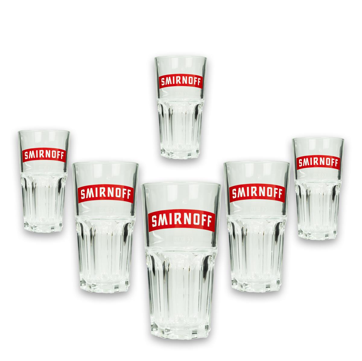 6x Smirnoff Vodka Glas Longdrink rote Schrift
