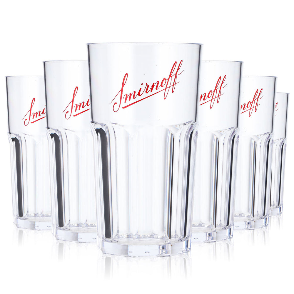 6x Smirnoff Vodka Glas Mehrwegbecher Partybecher Acryl Kunststoff 0,3l Relief
