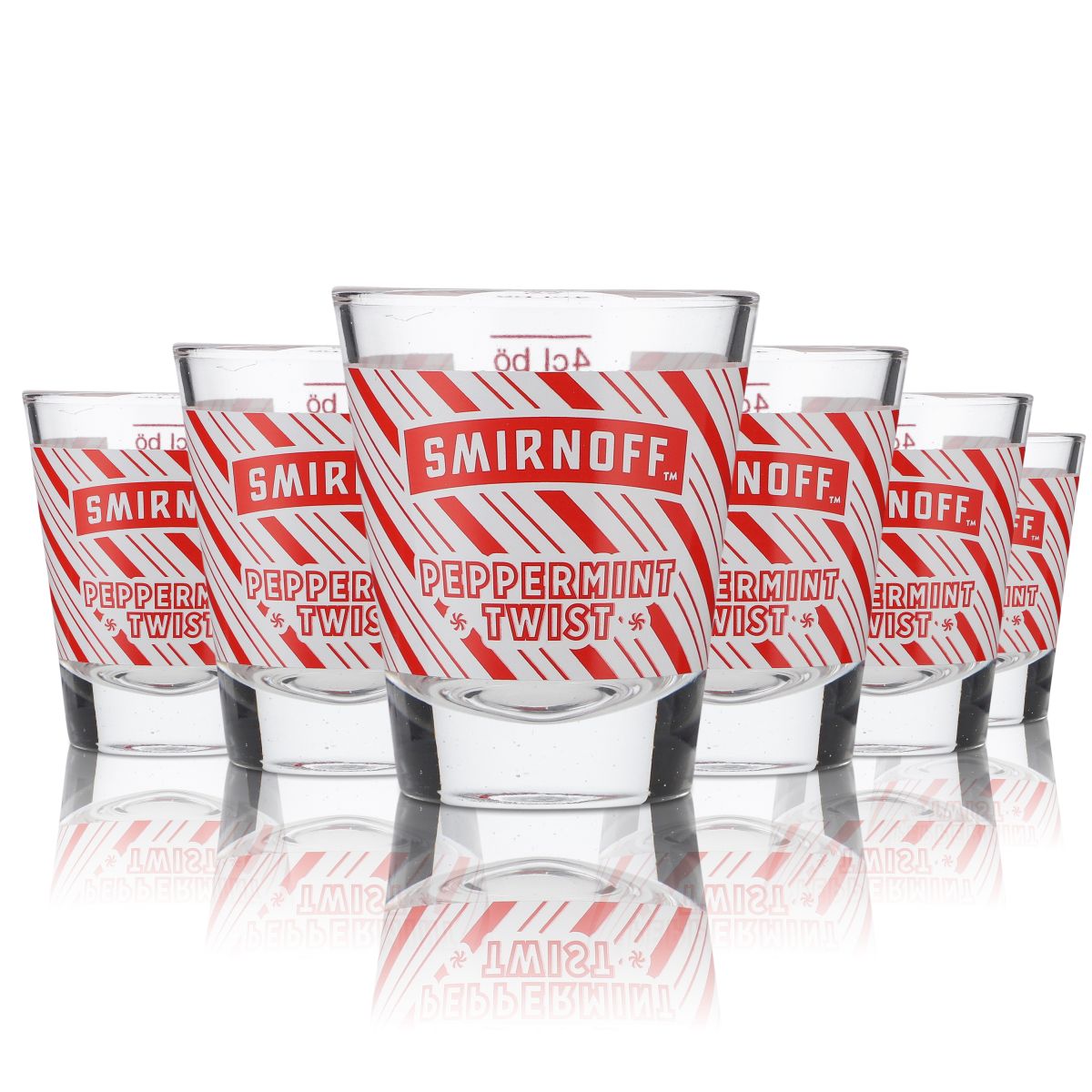 6x Smirnoff Vodka Glas Shotglas Stamper 2cl 4cl "Pepermint Twist"