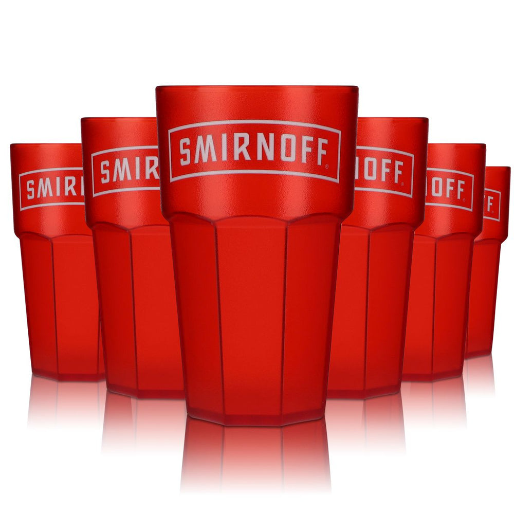 6x Smirnoff Vodka Gläser Acryl Kunststoffbecher rote Ausführung