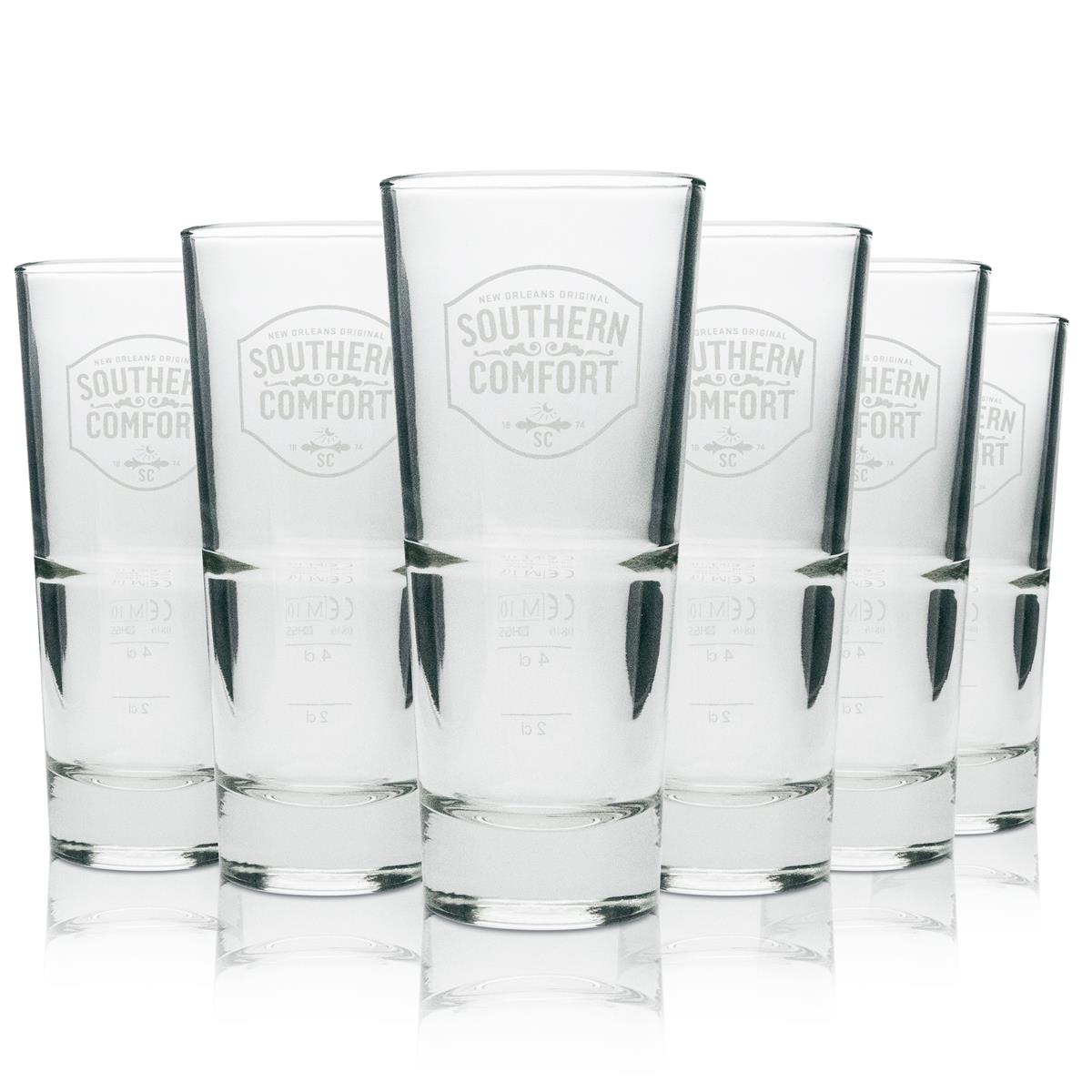 6x Southern Comfort Whiskey Glas Longdrink weißes Logo 296ml