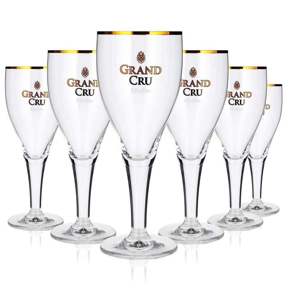 6x St. Feuillien Grand Cru Bier Glas 0,55l Pokal Tulpe Goldrand