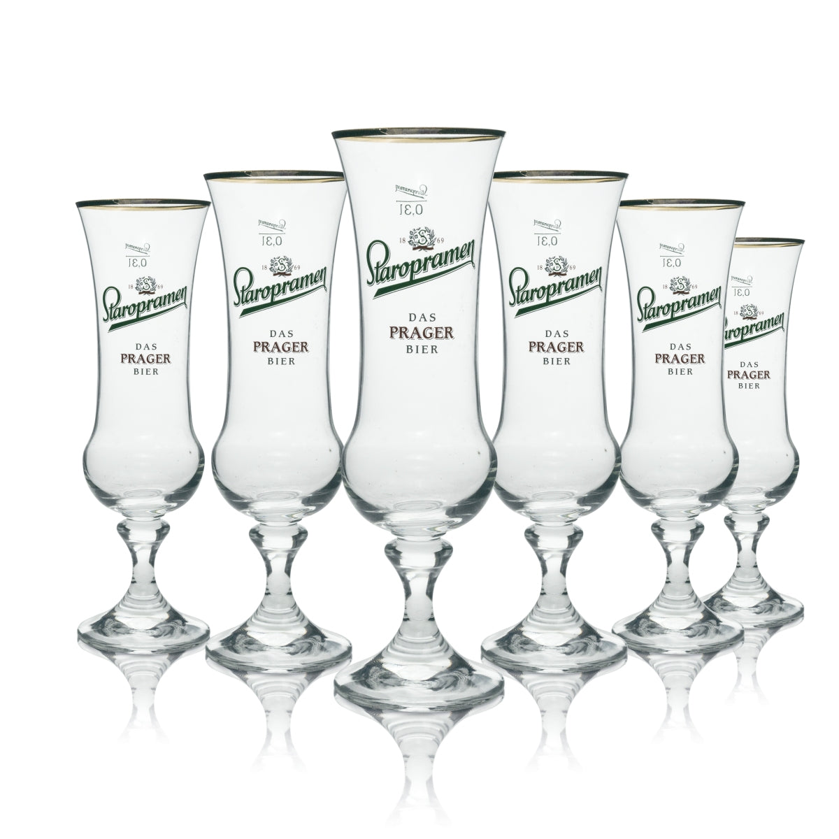 6x Staropramen Bier Glas Pokal "Das Prager Bier" 0,3l Goldrand