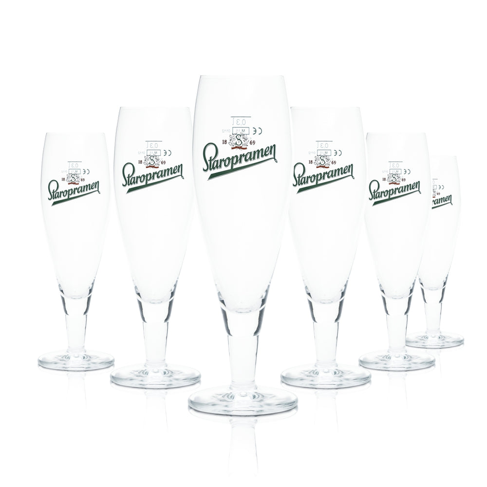6x Staropramen Glas 0,3l Pokal Tulpe Gläser Gastro Tschechien Brauerei Pils Beer