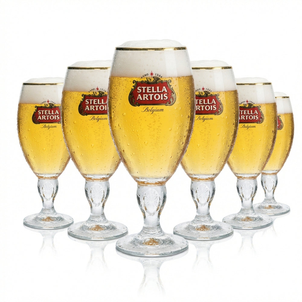 6x Stella Artois Bier Glas 0,5l Pokal Cup Tulpe Goldrand Designstiel Gläser Beer