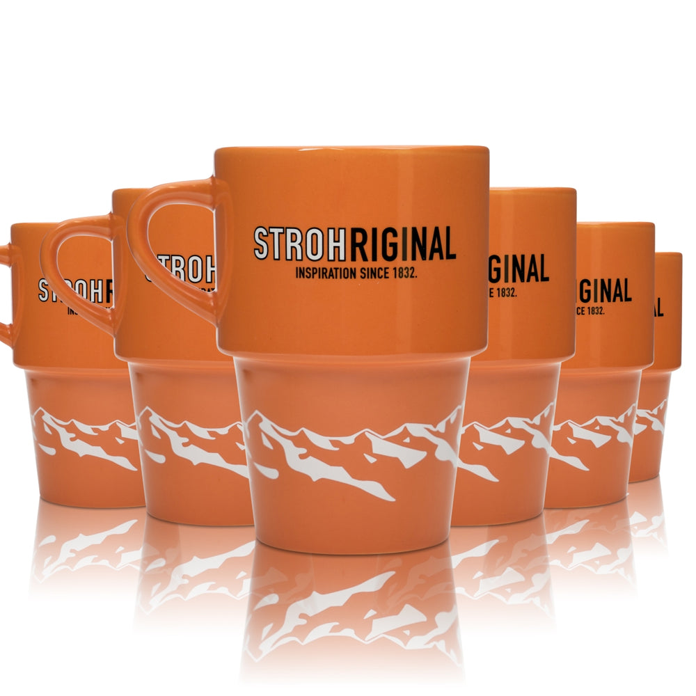 6x Stroh Rum Tasse 0,25l Strohriginal Becher Glühwein Cocktail Gläser Henkel Bar