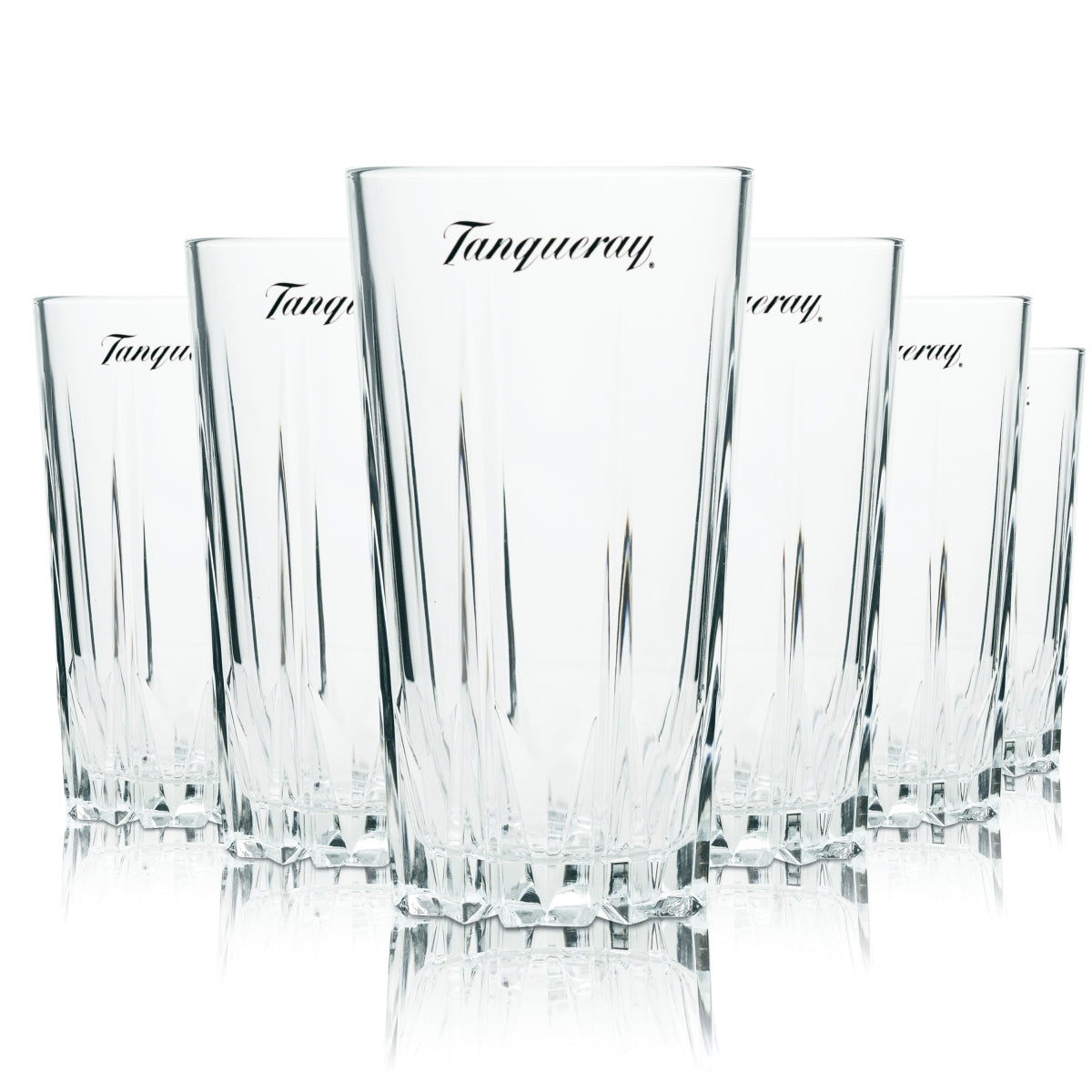 6x Tanqueray Gin Glas 0,4l Longdrink Relief Cocktail Gläser Tonic Kontur Riffel