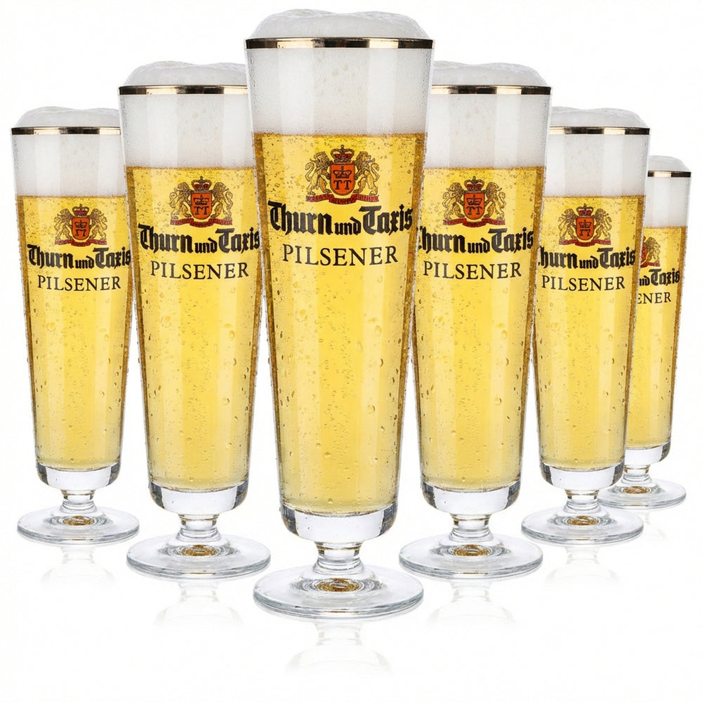6x Thurn & Taxis Bier Glas Pokalglas Biergläser 0,4l Pokal Tulpe Goldrand
