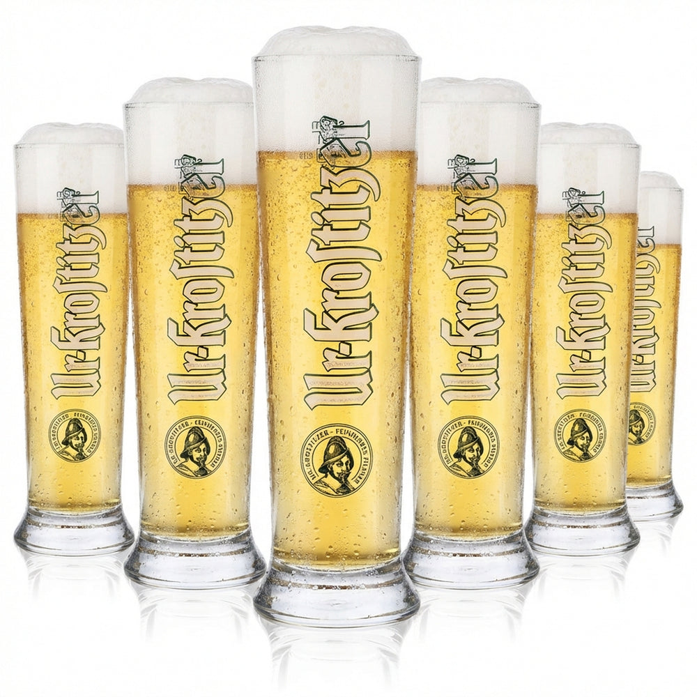 6x Ur-Krostitzer Bier Glas Pokal Biergläser Weißbierglas Relief Kontur