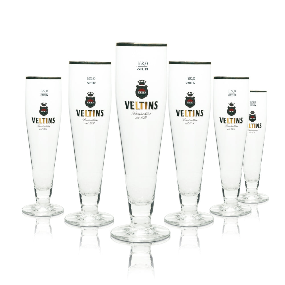 6x Veltins Bier Glas 0,25l Tulpe Goldrand Ritzenhoff Pokal Gläser Pils Brauerei