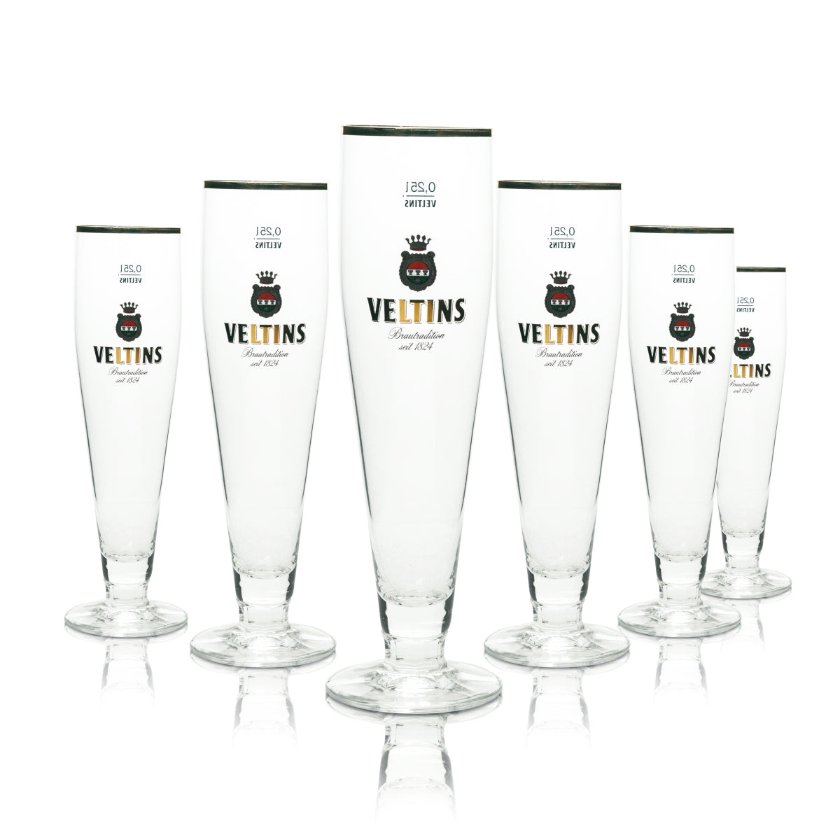 6x Veltins Bier Glas 0,25l Tulpe Goldrand Ritzenhoff Pokal Gläser Pils Brauerei