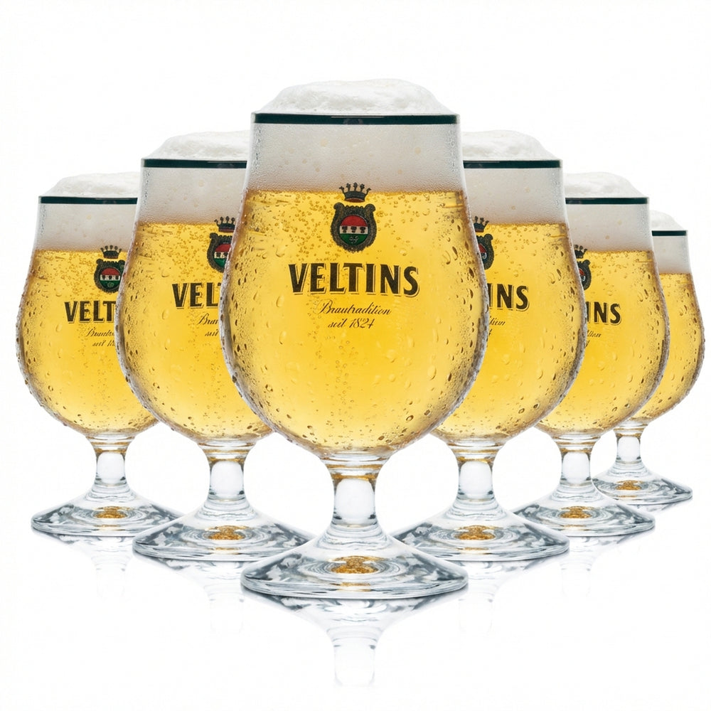 6x Veltins Glas 0,3l Bier Gläser Tulpe Pokal Schwenker Goldrand Eich Gastro Pils