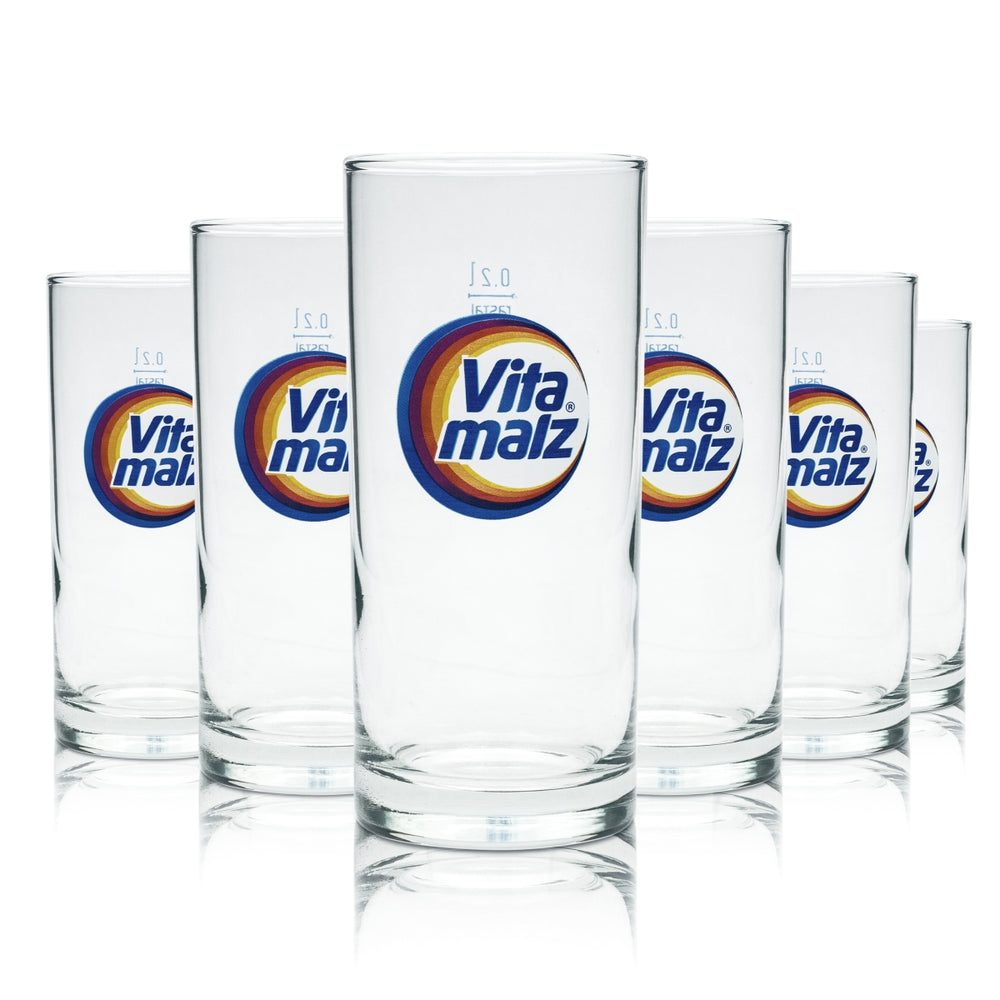 6x Vitamalz Bier Glas 0,2l Becher Bunt Retro Gläser Regenbogen Malzbier Rastal