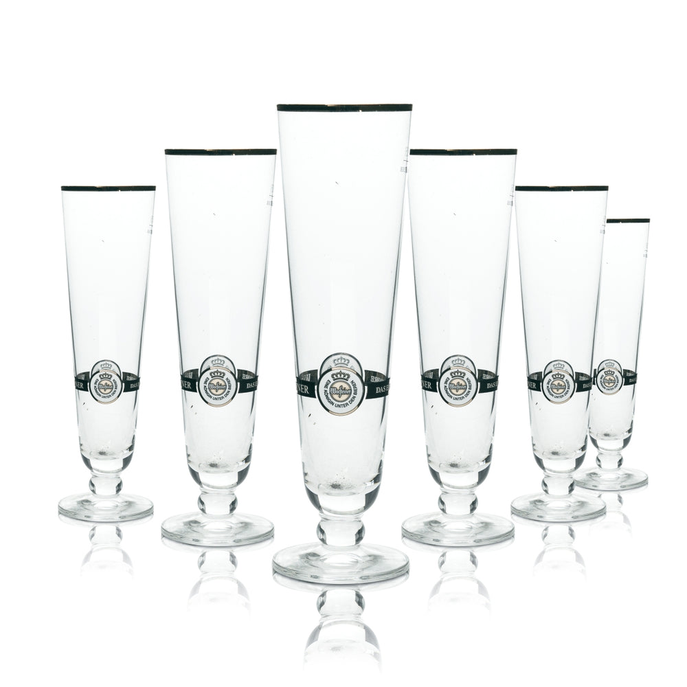 6x Warsteiner Bier Glas 0,25l Pokal Goldrand Pils Gläser Tulpe Stielglas Brauer