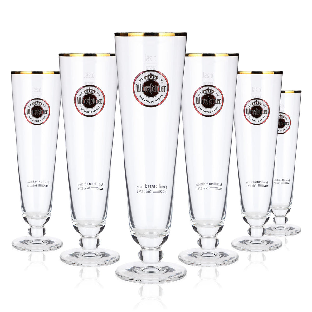 6x Warsteiner Bier Glas 0,25l Tulpe Exklusiv Pokal Gläser Brauerei Goldrand Beer