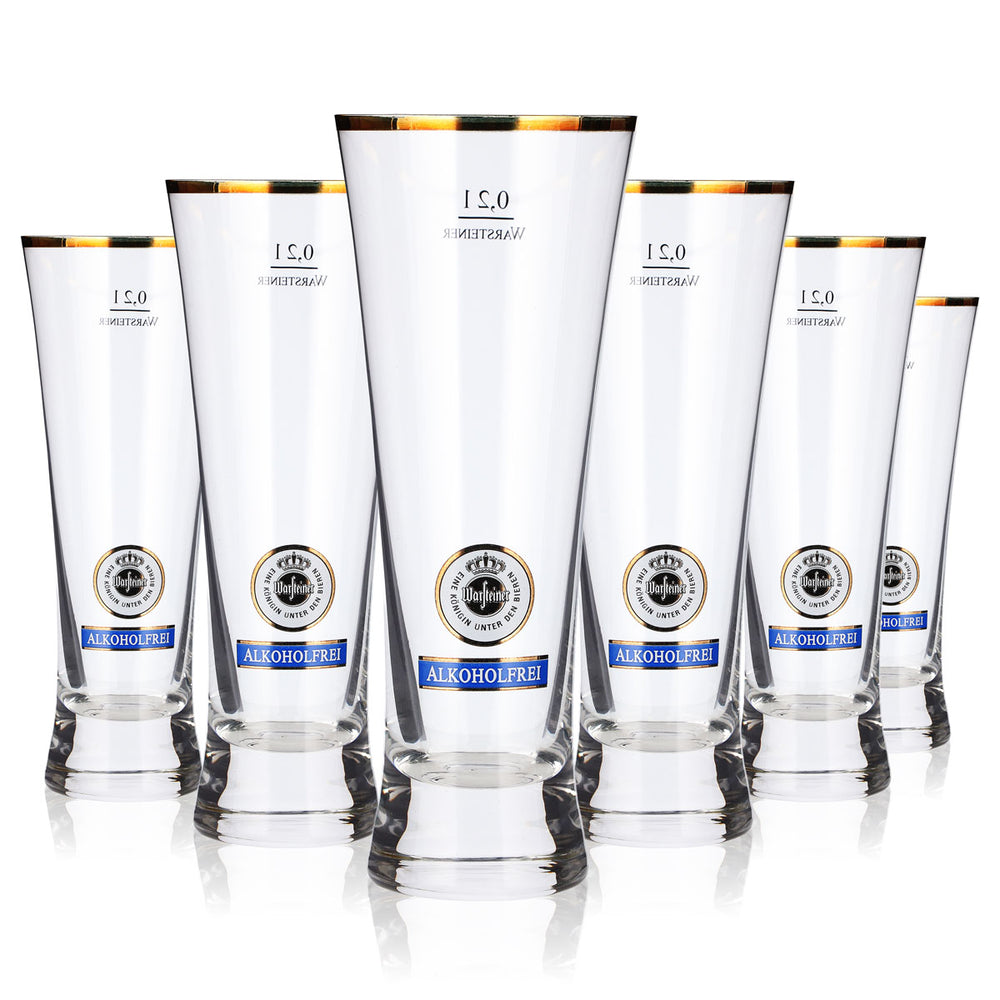 6x Warsteiner Bier Glas 0,2l Pokal Alkoholfrei Goldrand