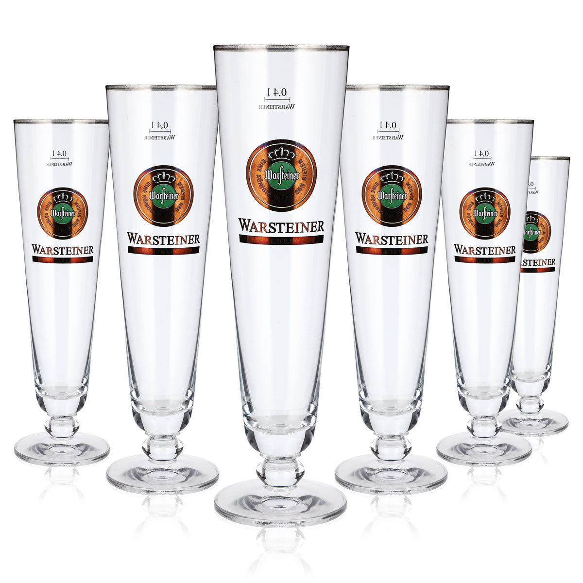 6x Warsteiner Bier Glas 0,4l Pokal Silberrand Herb