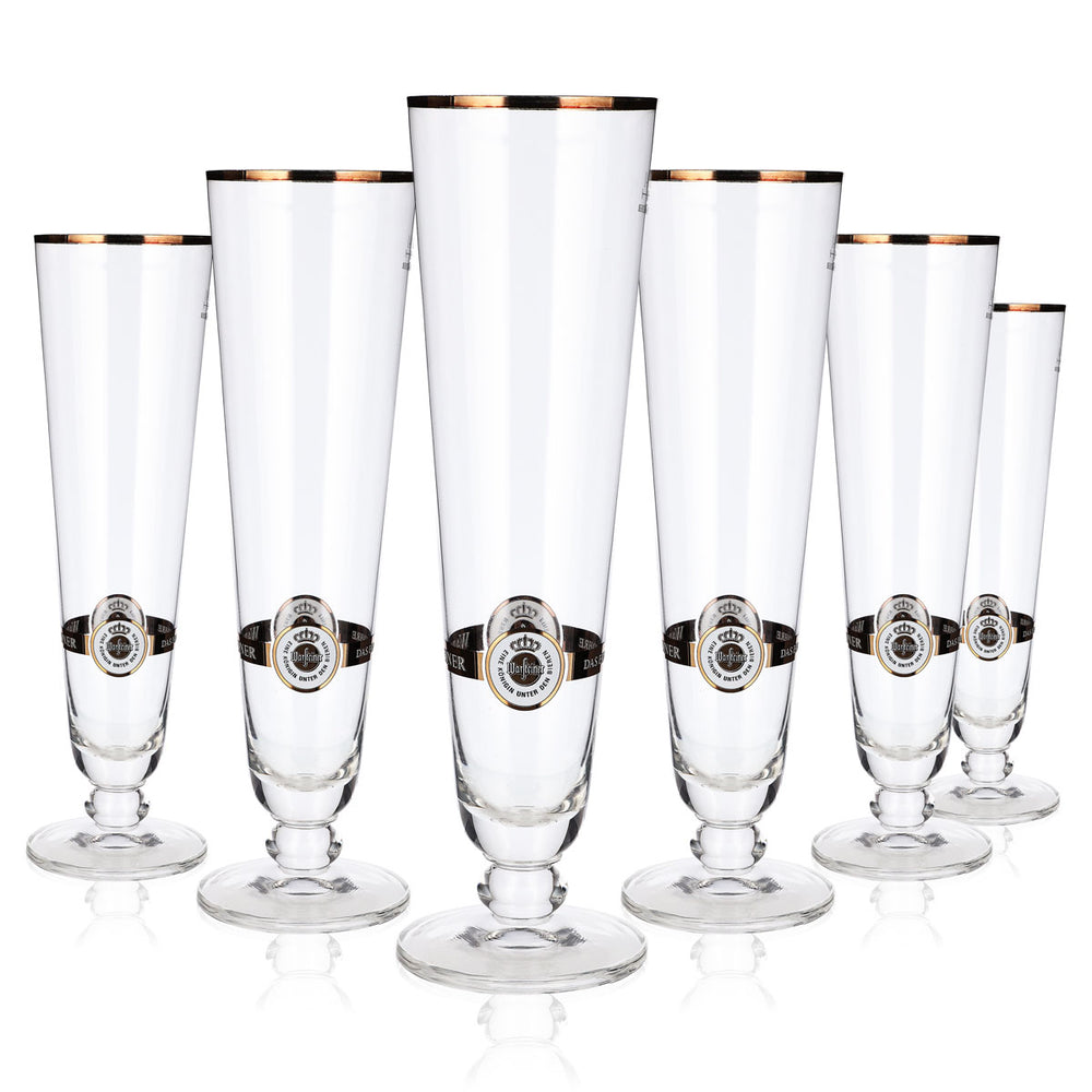 6x Warsteiner Bier Glas 0,4l Pokal Tulpe Goldrand Gläser Brauerei Gastro Pils