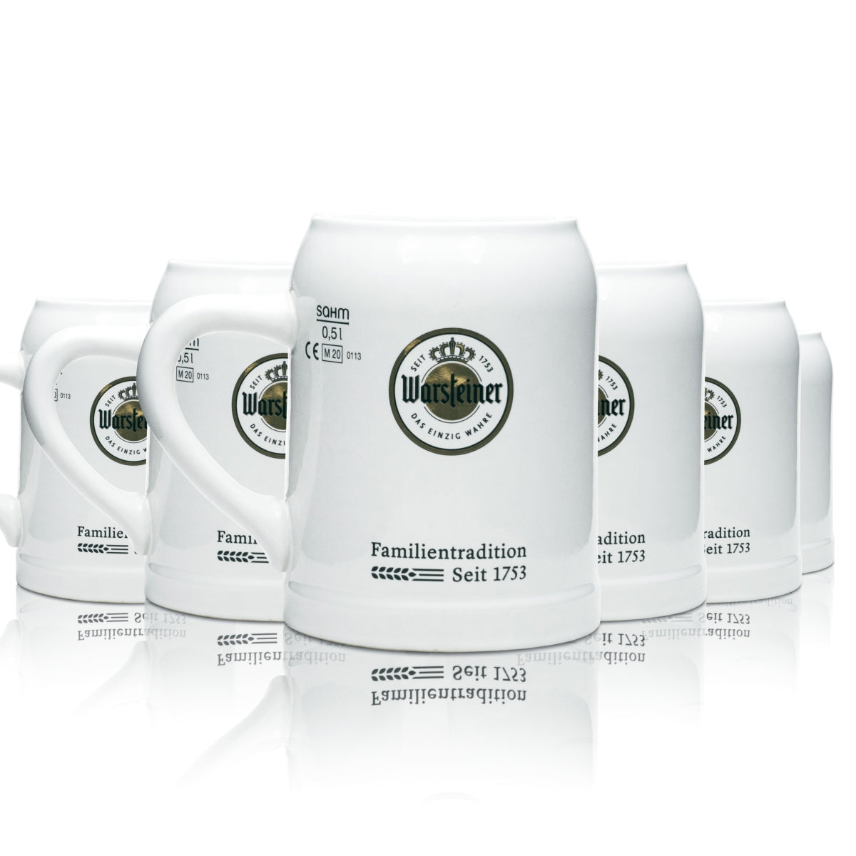 6x Warsteiner Bier Glas 0,5l Steinkrug Sahm Ton Seidel Gläser Krüge Henkel Weiß