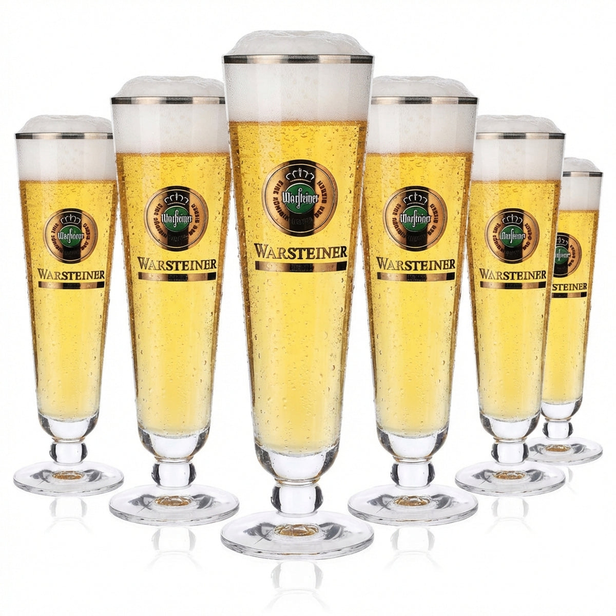 6x Warsteiner Bier Glas Gläser 0,2l Pokal grünes Logo "Herb" Silberrand