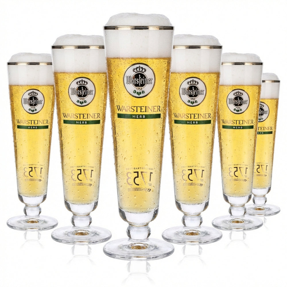 6x Warsteiner Bier Glas Gläser 0,2l Pokal weißes Logo "Herb" Silberrand