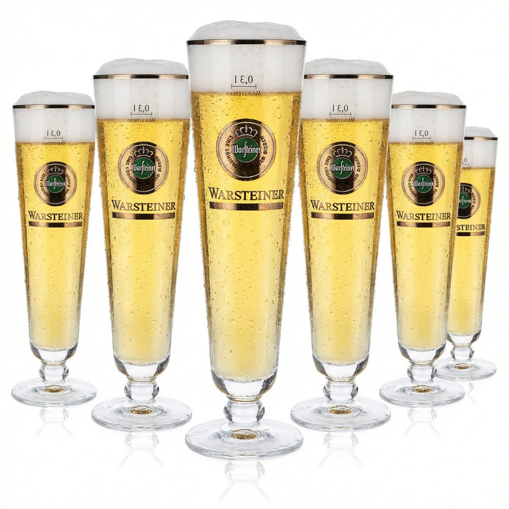 6x Warsteiner Bier Glas Gläser 0,3l Biergläser Pokal "Herb" Silberrand