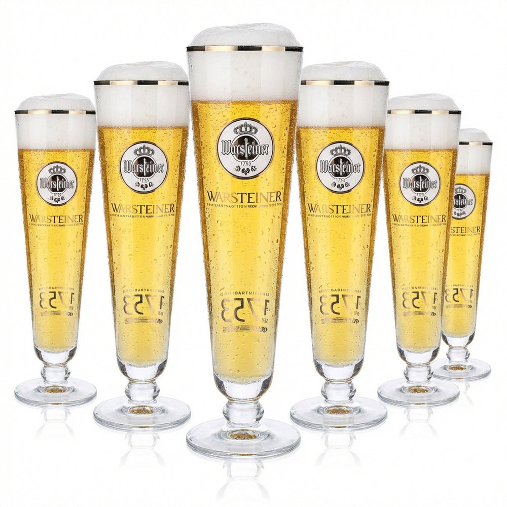 6x Warsteiner Bier Glas Gläser Biergläser 0,4l Pokal 1753 weißes Logo