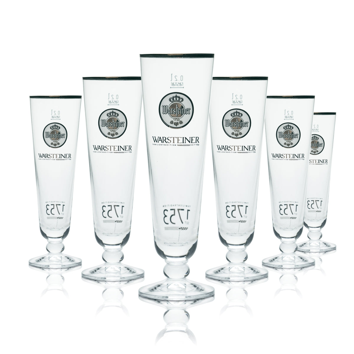 6x Warsteiner Glas 0,2l Tulpe Pokal Gläser Goldrand 1753 Brauerei Gastro Eiche