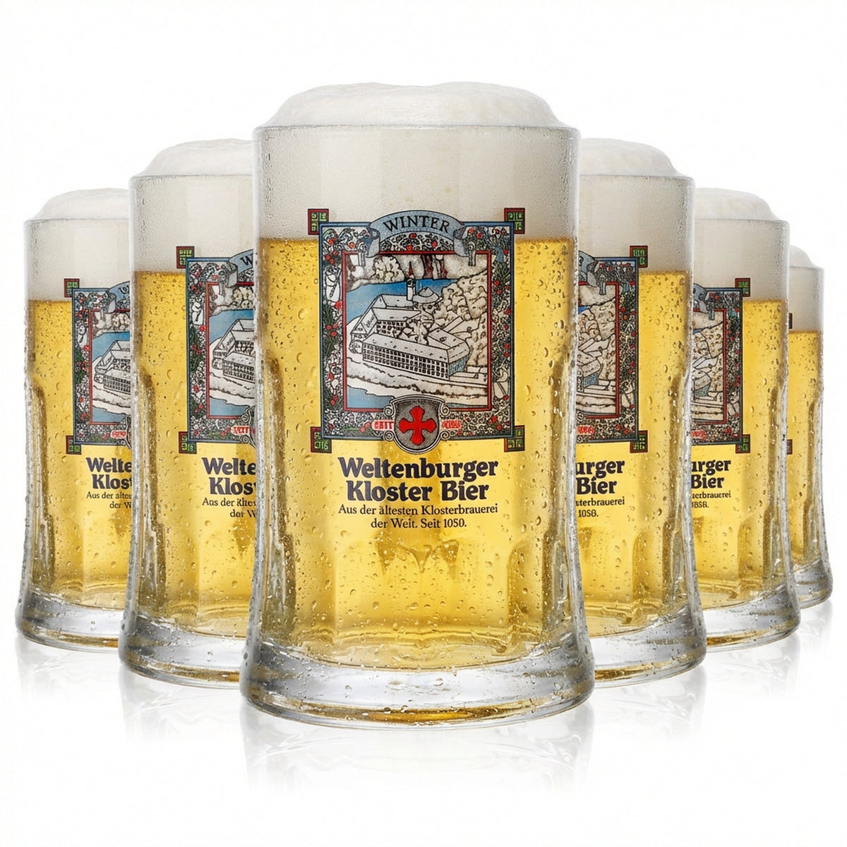 6x Weltenburger Kloster Bierglas Seidel Gläser 0,4l Krug "Winter" Sahm Salzburg