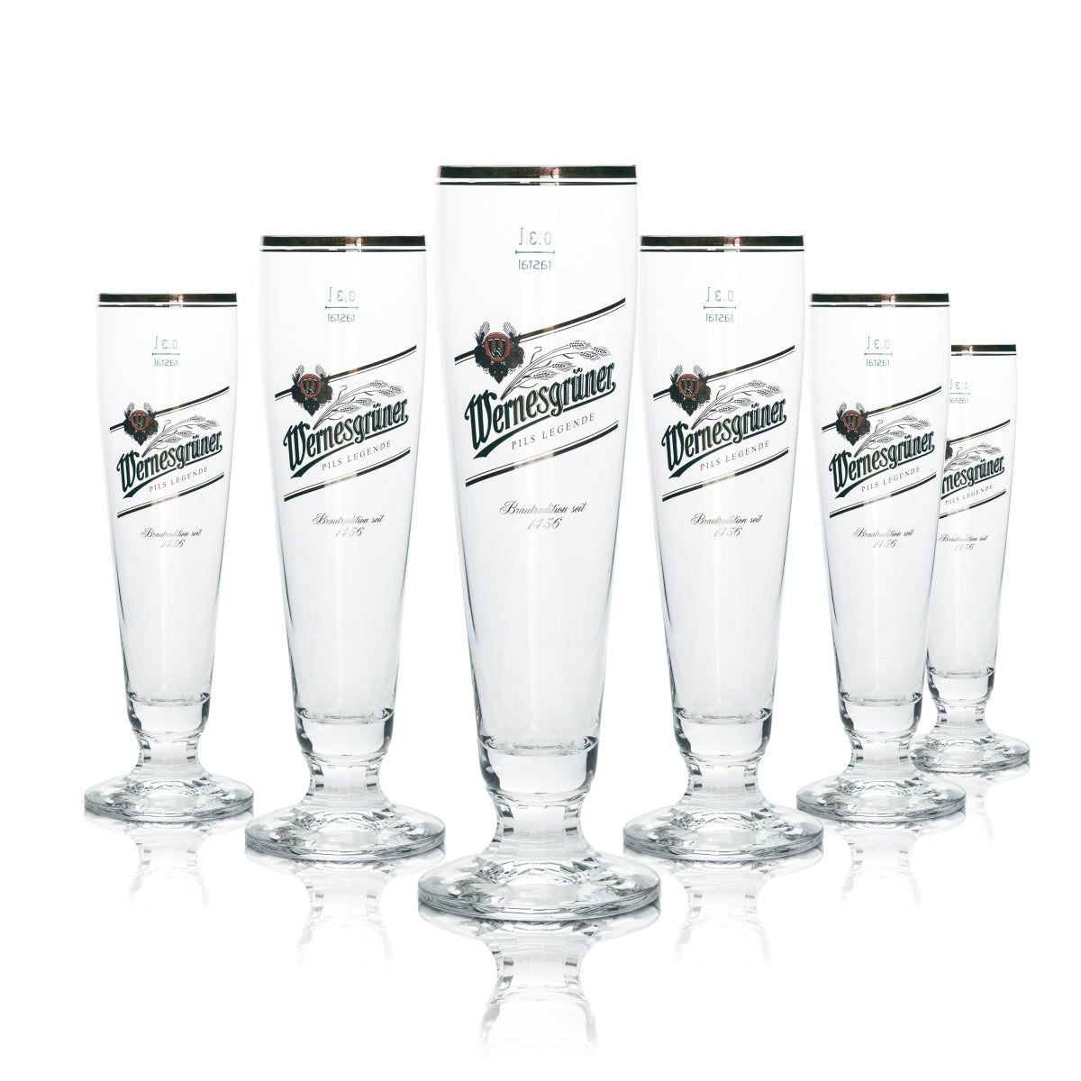 6x Wernesgrüner Bier Glas Pokal 0,3l Goldrand Rastal Gläser Pils Tulpe Beer Cup