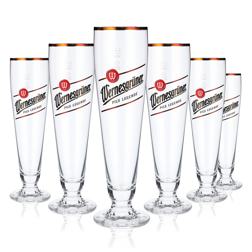 6x Wernesgrüner Bier Glas Pokalglas Biergläser 0,4l mit Goldrand Tulpe