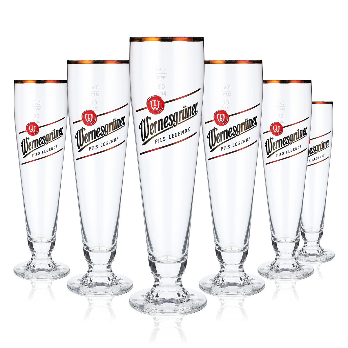 6x Wernesgrüner Bier Glas Pokalglas Biergläser 0,4l mit Goldrand Tulpe