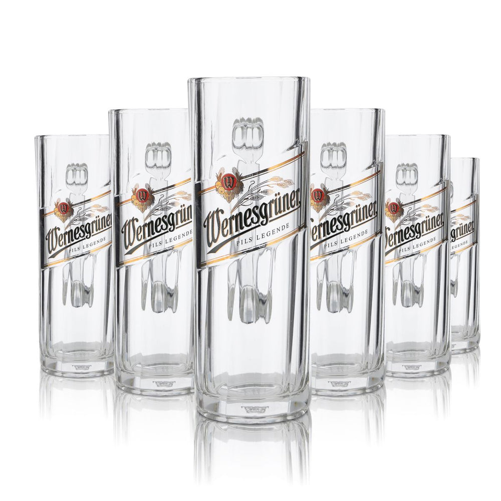 6x Wernesgrüner Glas 0,3l Bierkrug Humpen Seidel Gläser Set Brauerei Pilsener