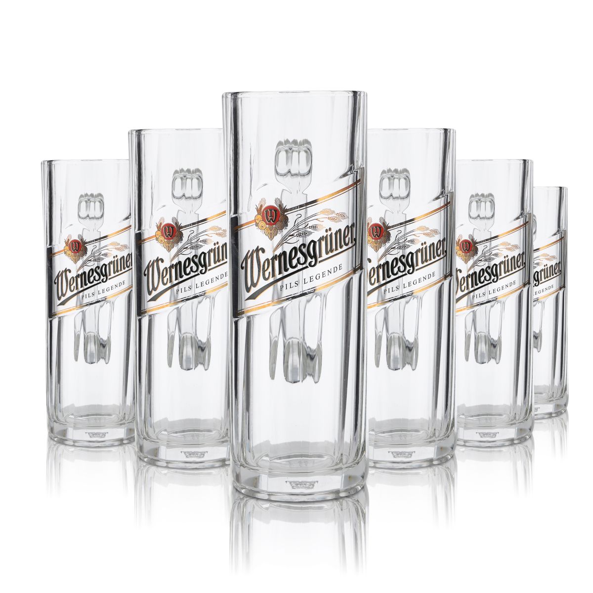 6x Wernesgrüner Glas 0,3l Bierkrug Humpen Seidel Gläser Set Brauerei Pilsener