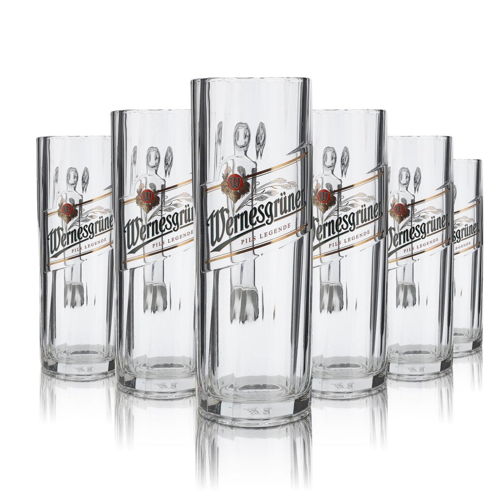 6x Wernesgrüner Glas 0,4l Bierkrug Henkelglas Pilsener Seidel Gläser Set