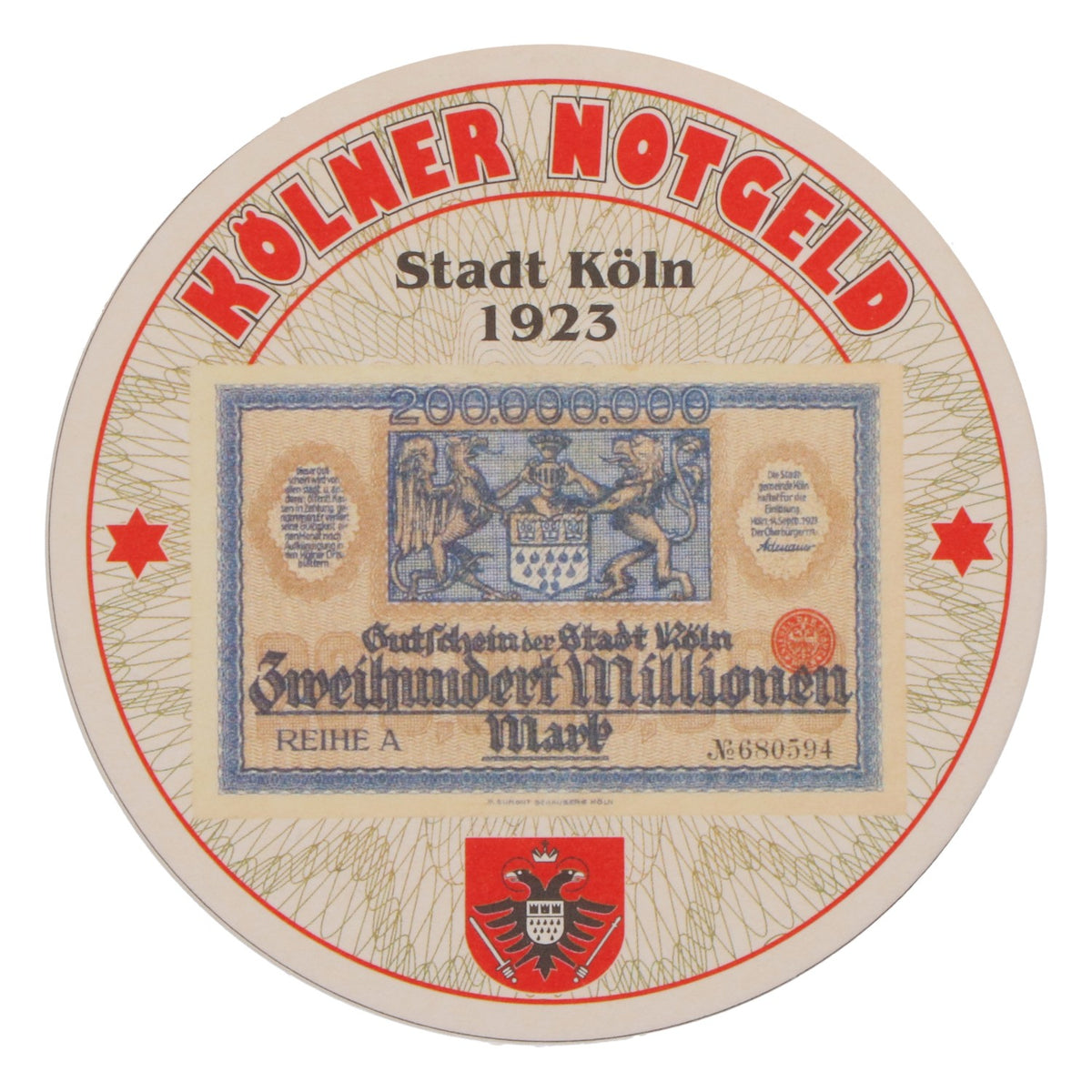 80x Reissdorf Bier Bierdeckel Untersetzer "Kölner Notgeld" Zweihundert Millionen Mark – Ansicht 3