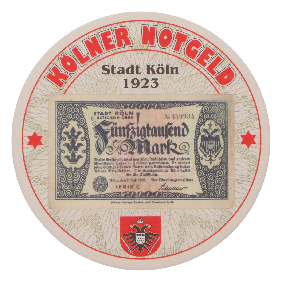 80x Reissdorf Bier Bierdeckel Untersetzer "Kölner Notgeld" Fünfzigtausend Mark – Ansicht 3