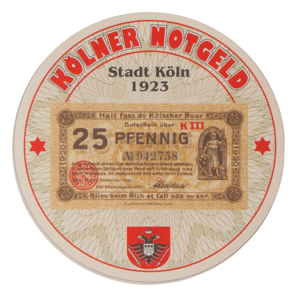 80x Reissdorf Bier Bierdeckel Untersetzer "Kölner Notgeld" 25 Pfennig – Ansicht 3