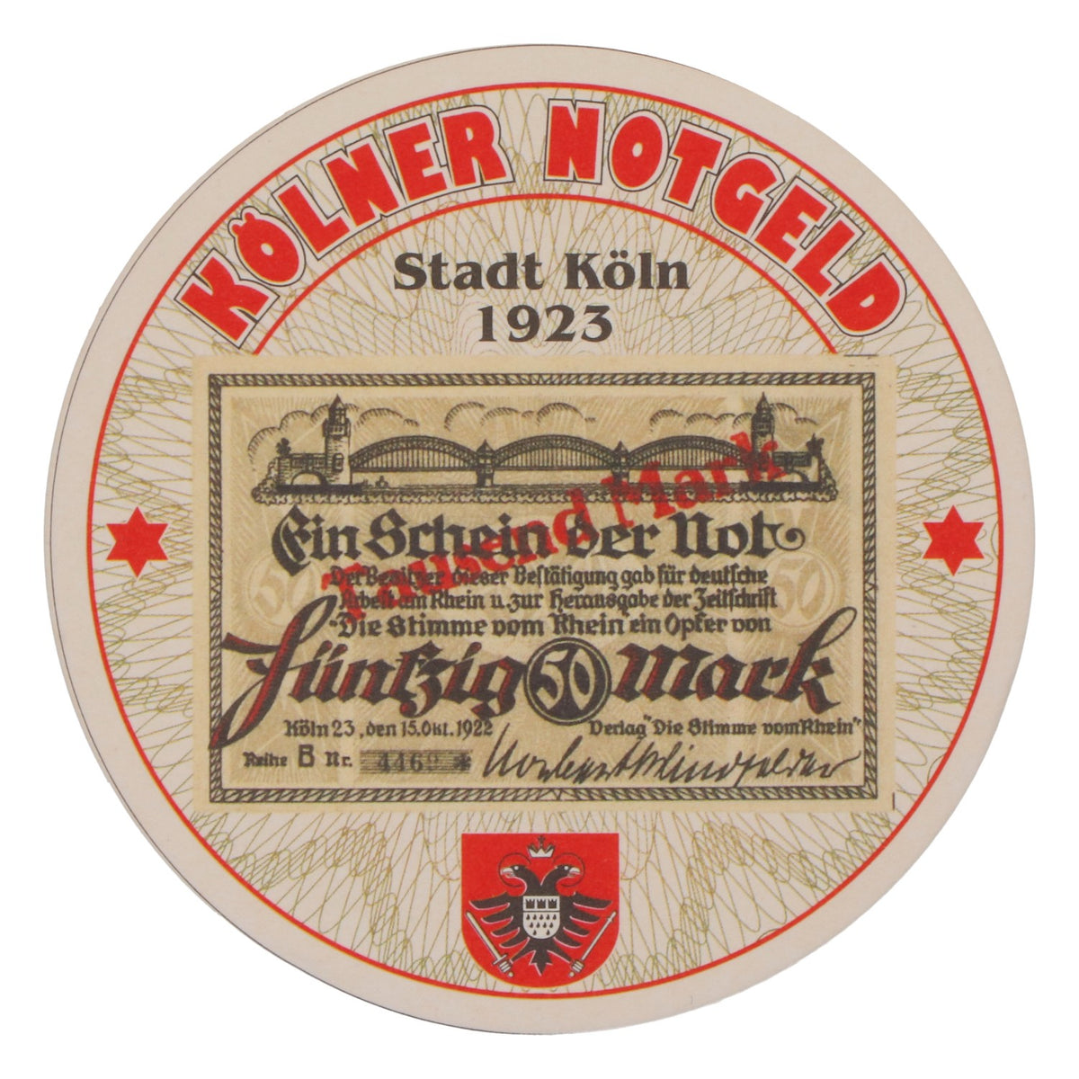 80x Reissdorf Bier Bierdeckel Untersetzer "Kölner Notgeld" 50 Mark – Ansicht 3