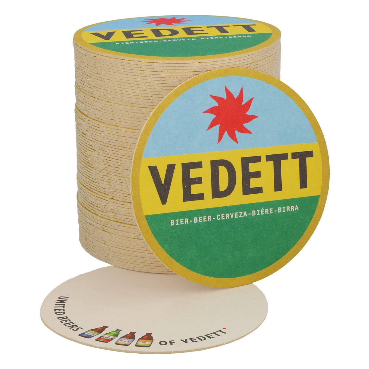 80x Vedett Bier Bierdeckel Untersetzer Glasuntersetzer Hell blau/ gelb/ grün