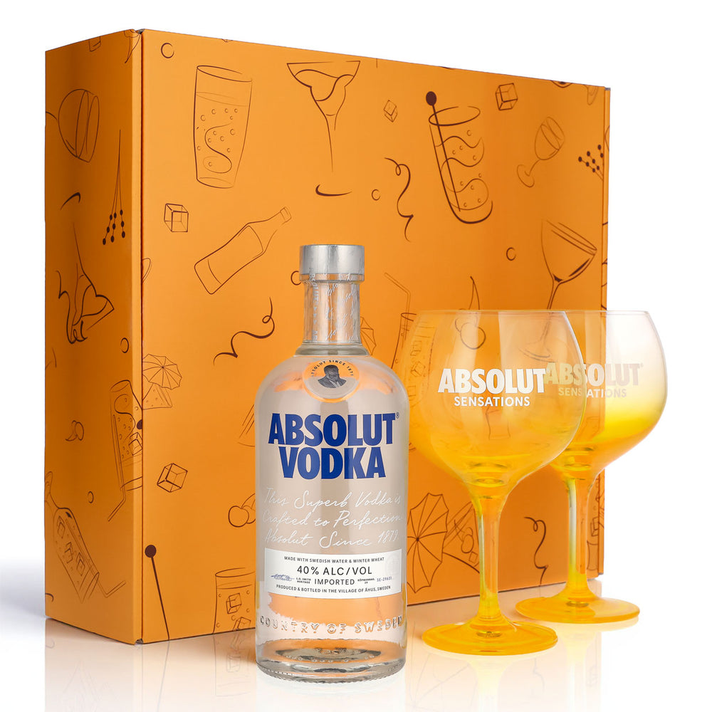 Absolut Vodka Geschenkset 0,7l Flasche 40 % Vol. + Ballongläser Sensation–Orange