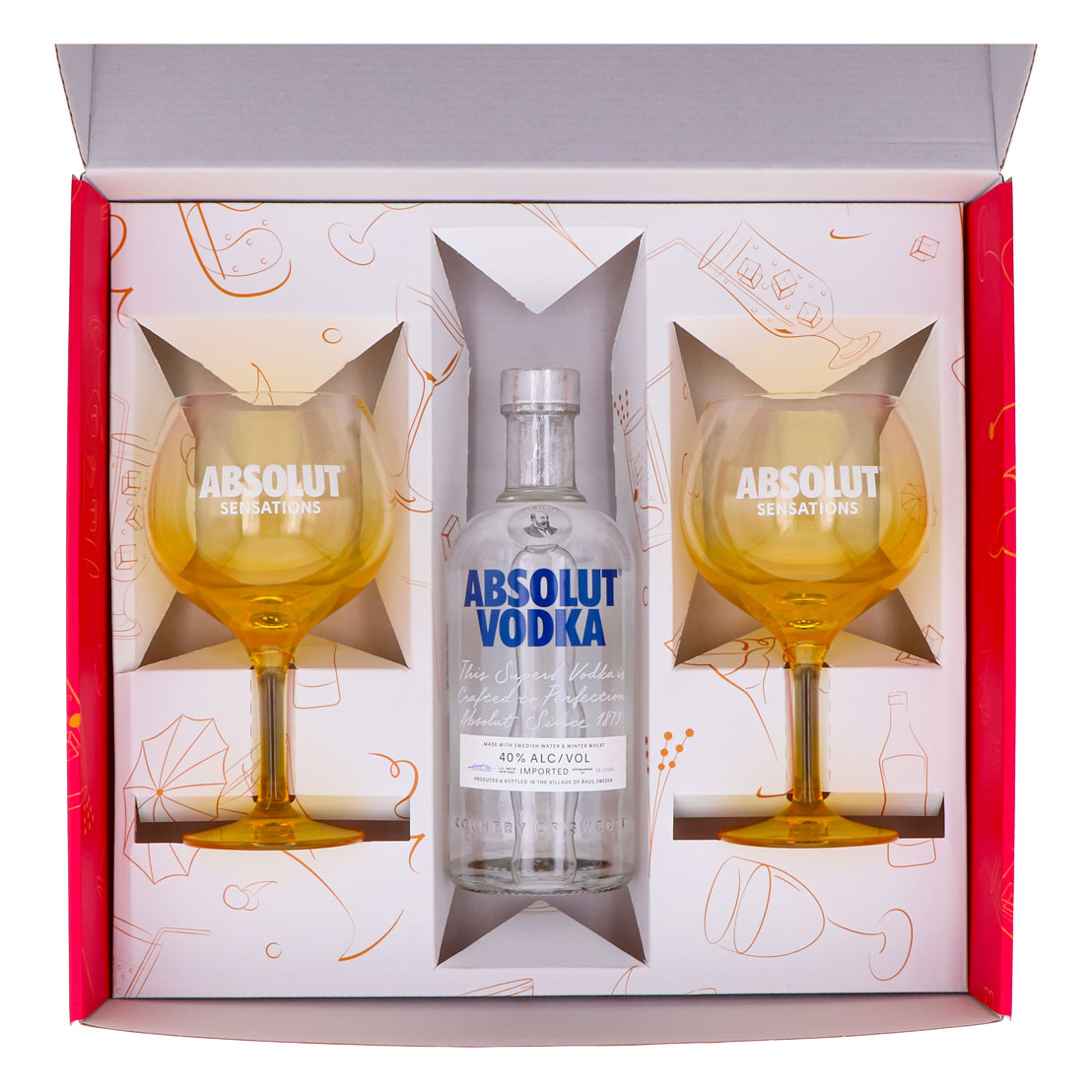Absolut Vodka Geschenkset 0,7l Flasche 40 % Vol. + Ballongläser Sensation–Pink – Ansicht 3