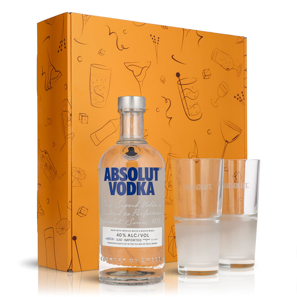 Absolut Vodka Geschenkset 0,7l Flasche 40 % Vol. + Gläser Frosted–Orange
