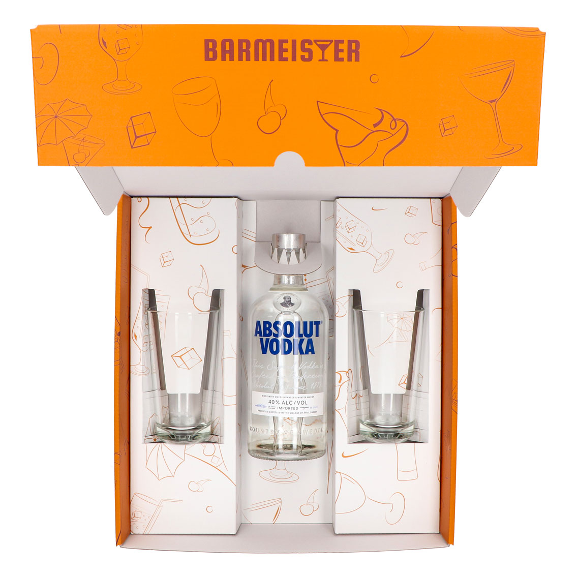 Absolut Vodka Geschenkset 0,7l Flasche 40 % Vol. + Gläser Grcic–Orange – Ansicht 2