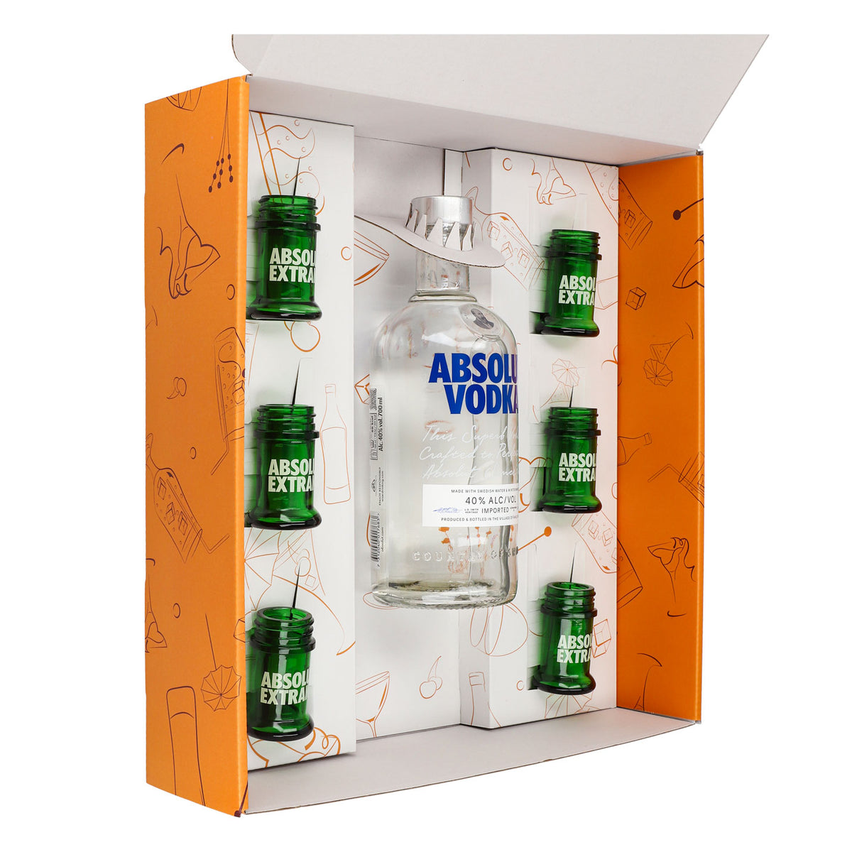 Absolut Vodka Geschenkset 0,7l Flasche 40 % Vol. + Shotgläser Extrakt–Orange – Ansicht 4